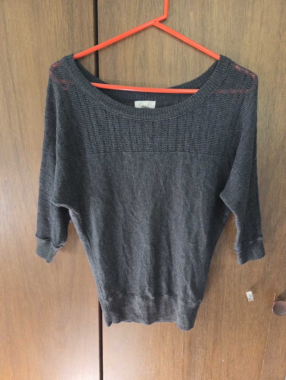 Aerie Open Knit Dolman Sleeve Gray Wool Blend Sweater - XS